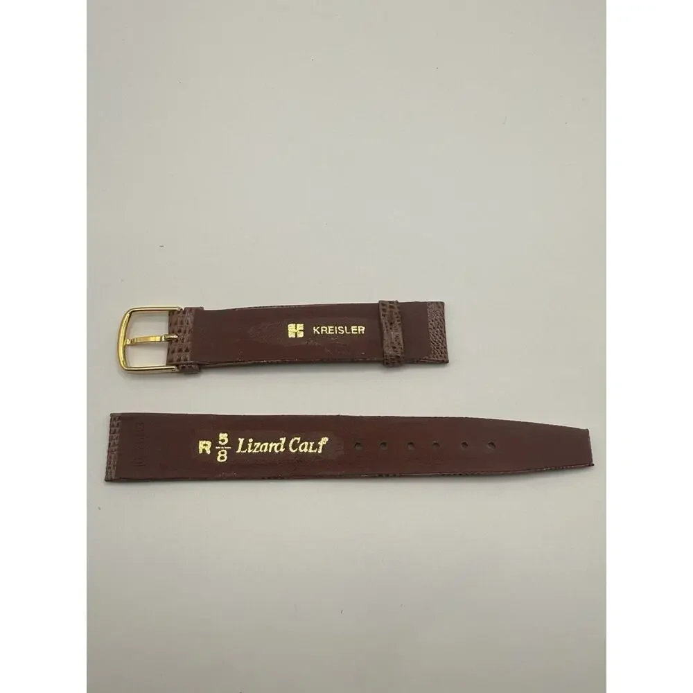 16mm KREISLER Lizard Calfskin Tan NOS Vintage Watch Band & Gold Buckle